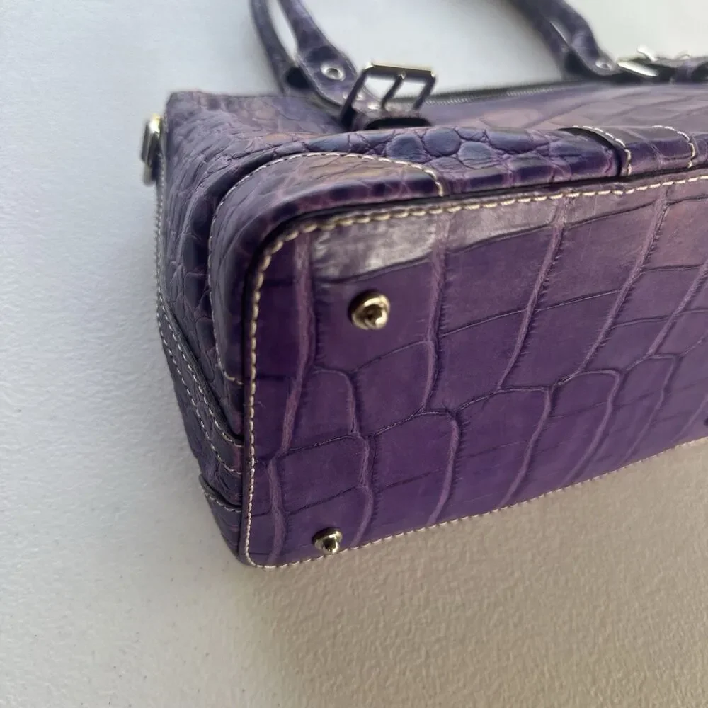 Dooney & Bourke Purple Nile Crocodile Embossed Domed Satchel Leather Bag Y2k